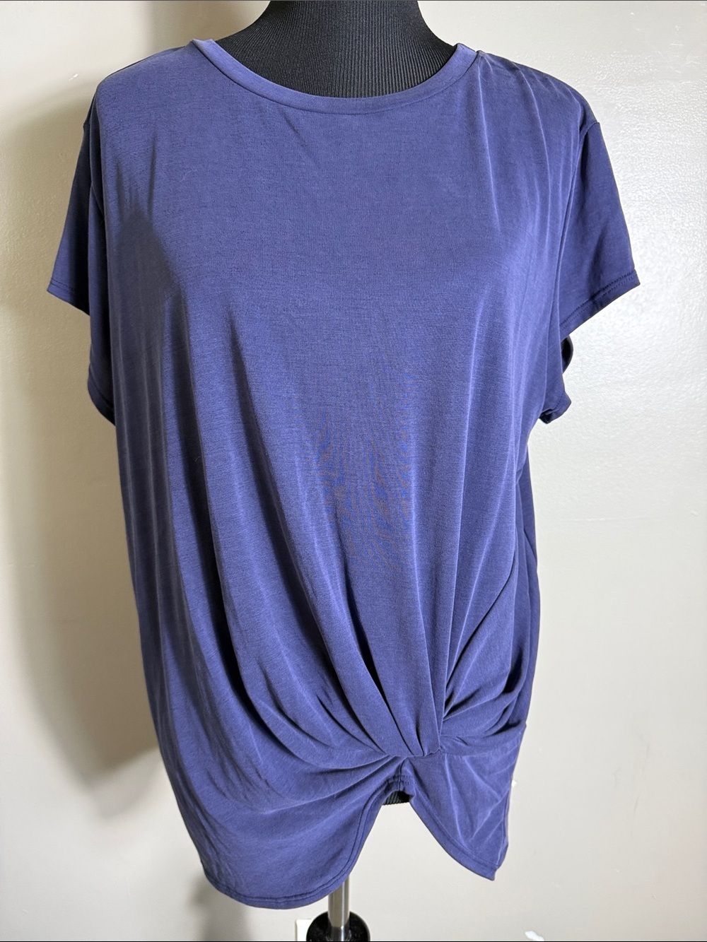 Botanique Women’s Knot-Front Short Sleeve Navy Blue Top Sz L NWOT